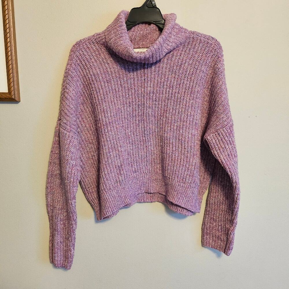 Lucky Brand Cropped Long Sleeve Purple Turtle Neck Marled Knit Sweater Medium